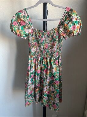 Copper Key Smocked Floral Mini Dress 100% cotton